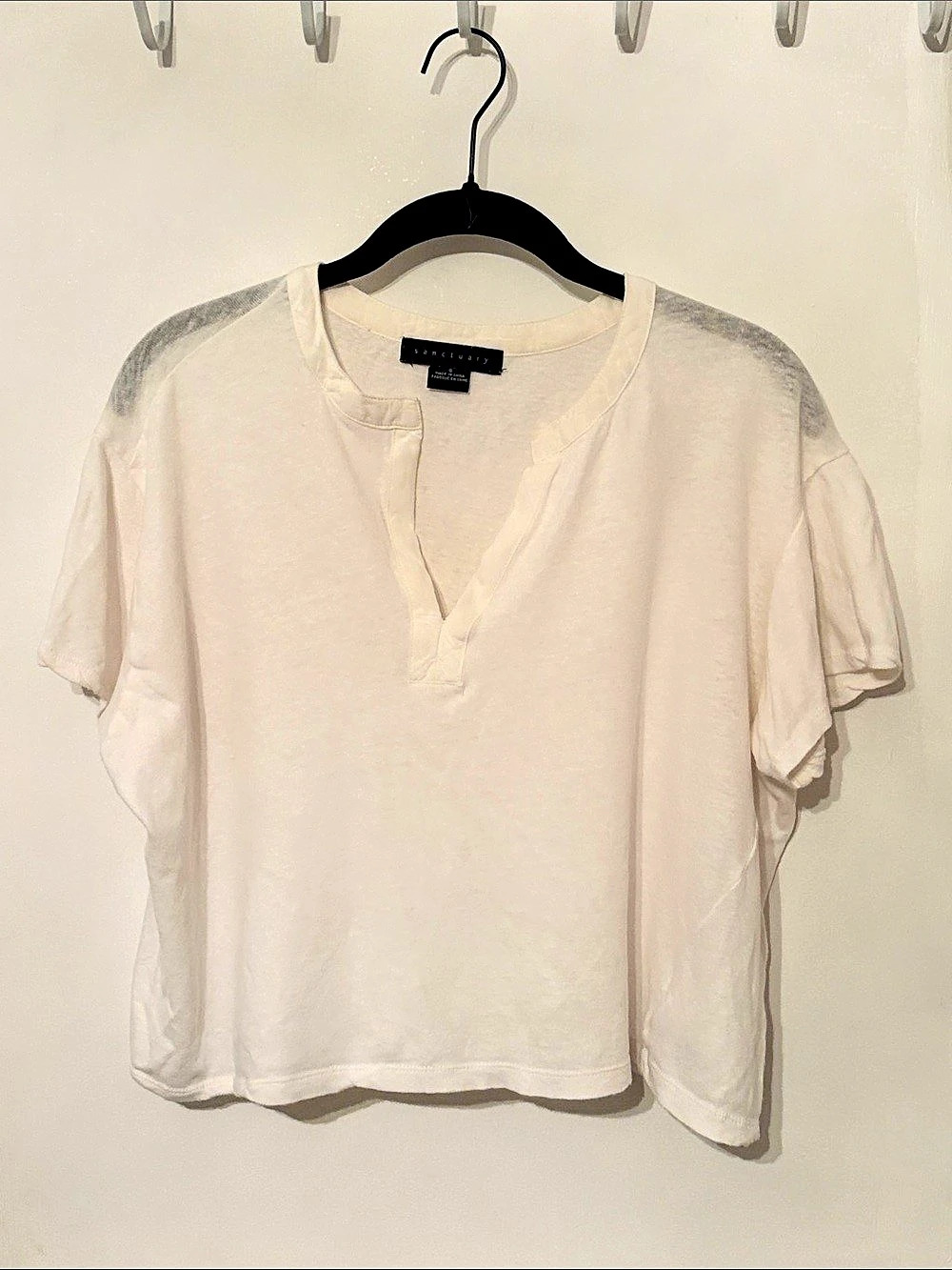 Sanctuary Split Neck Linen-Blend Top